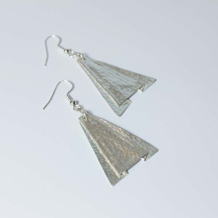 Silver Plated Art Deco Folded Earrings - JEMS44 - Uneeka