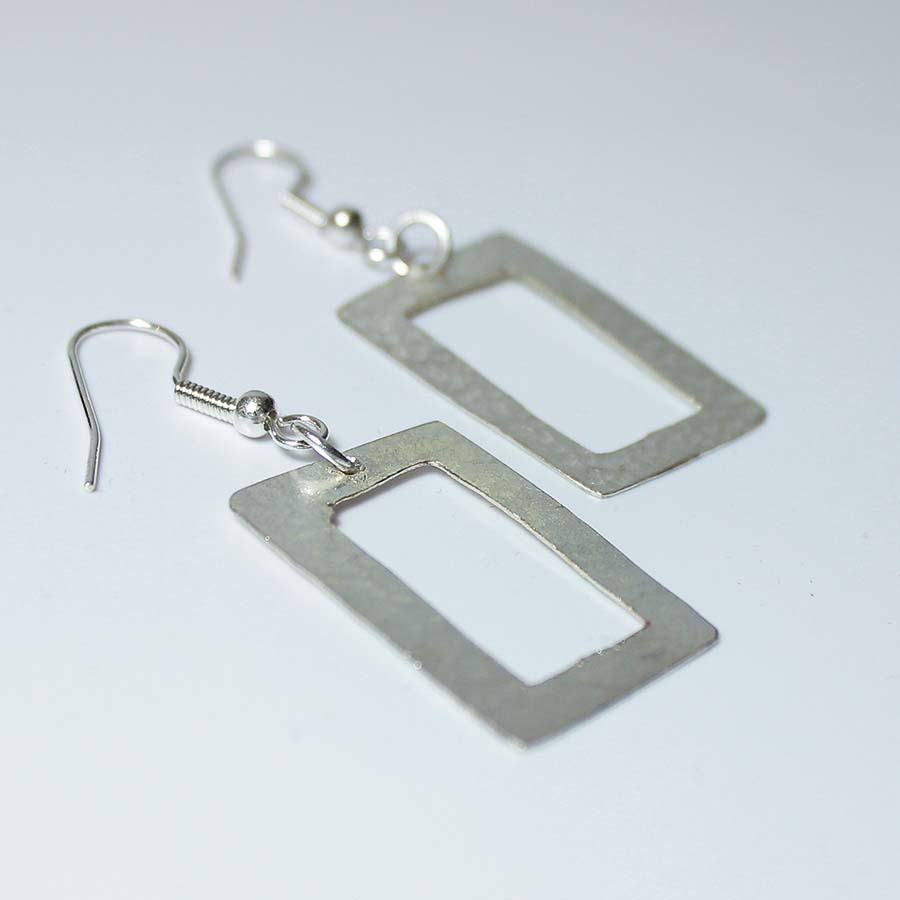 Silver Plated Cut Out Square Earrings - JEMS1 - Uneeka