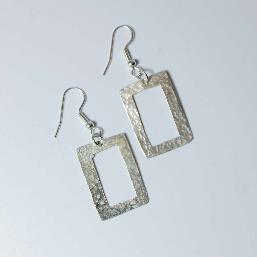 Silver Plated Cut Out Square Earrings - JEMS1 - Uneeka