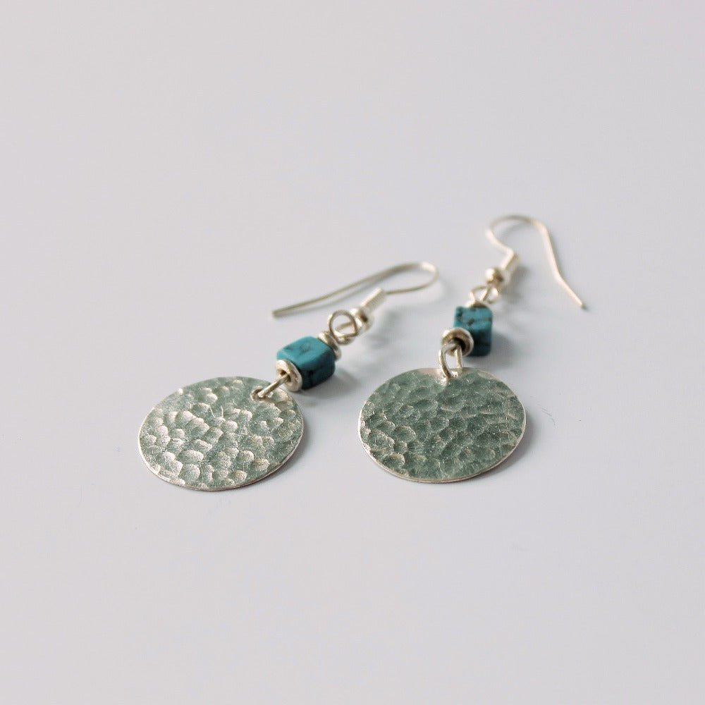 Silver Plated Disc and Turquoise Chip Earrings - JEMS20 - Uneeka