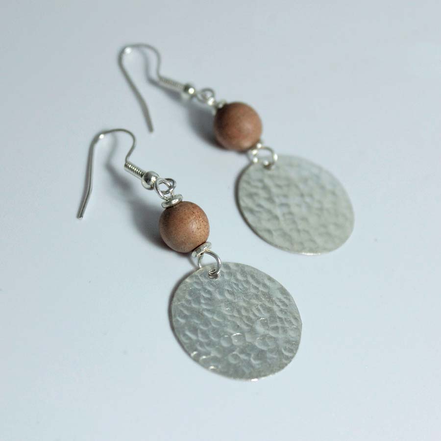 Silver Plated Disc & Wood Bead Earrings - JEMS12 - Uneeka