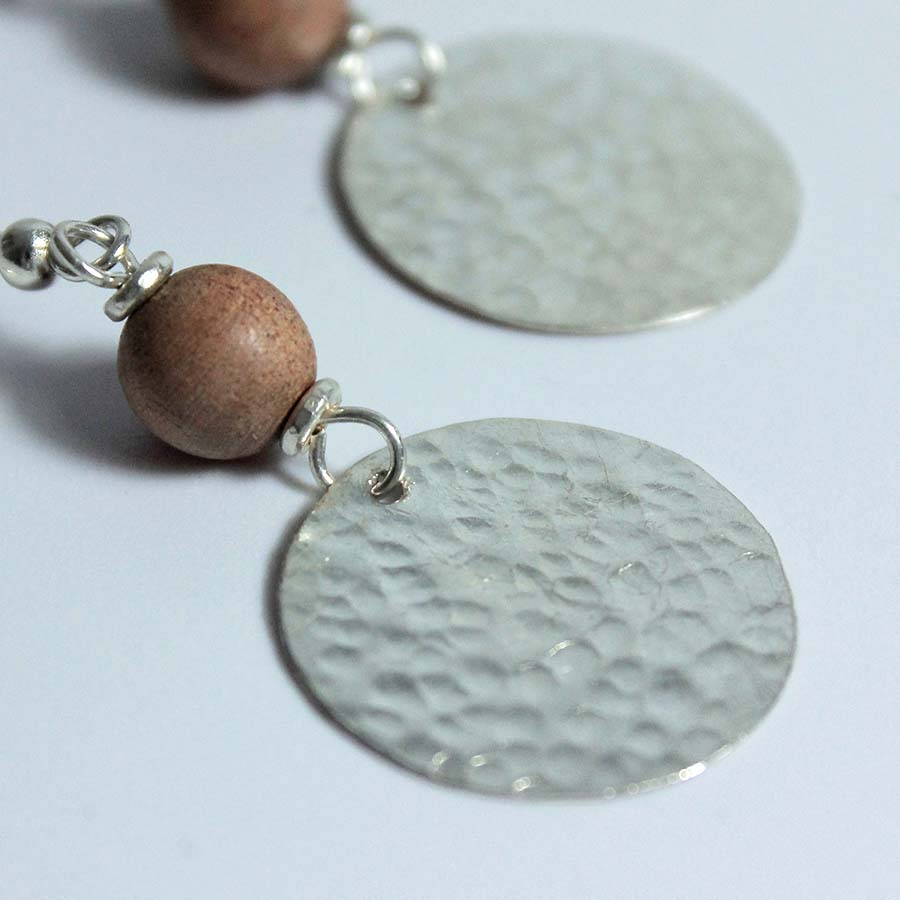 Silver Plated Disc & Wood Bead Earrings - JEMS12 - Uneeka