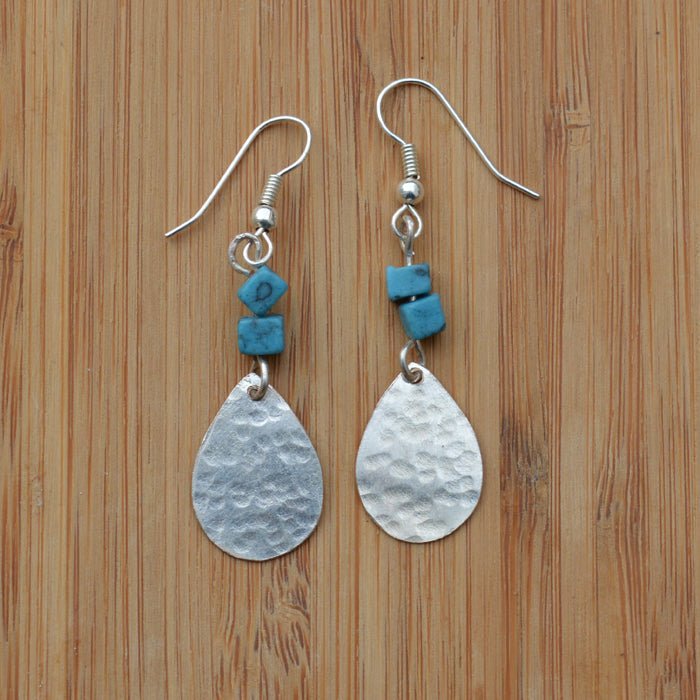 Silver Plated Mini Oval and Turquoise Chip Earrings - JEMS48 - Uneeka