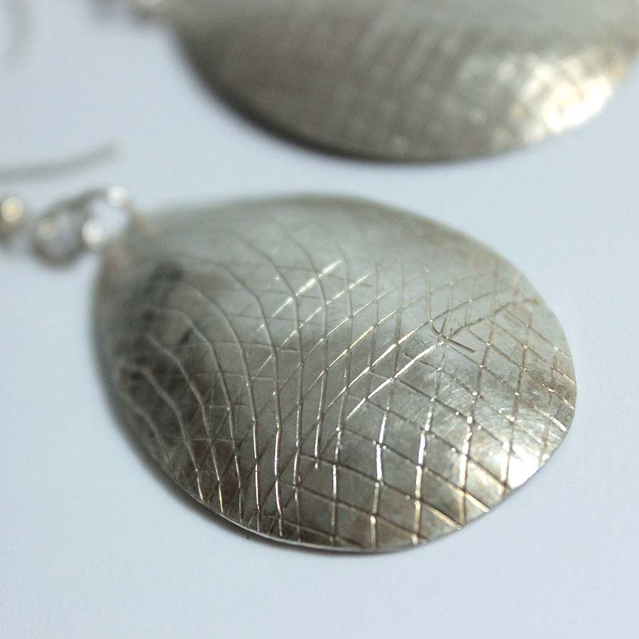 Silver Plated Oval Earrings With Scratch Pattern - JEMS40 - Uneeka