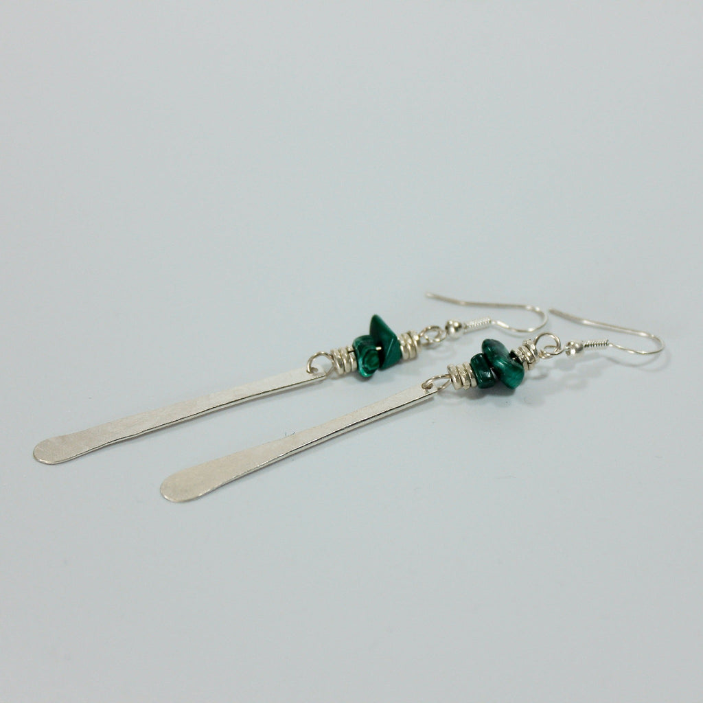 Silver Plated Petal and Malachite Chip Earrings - JEMS52 - Uneeka