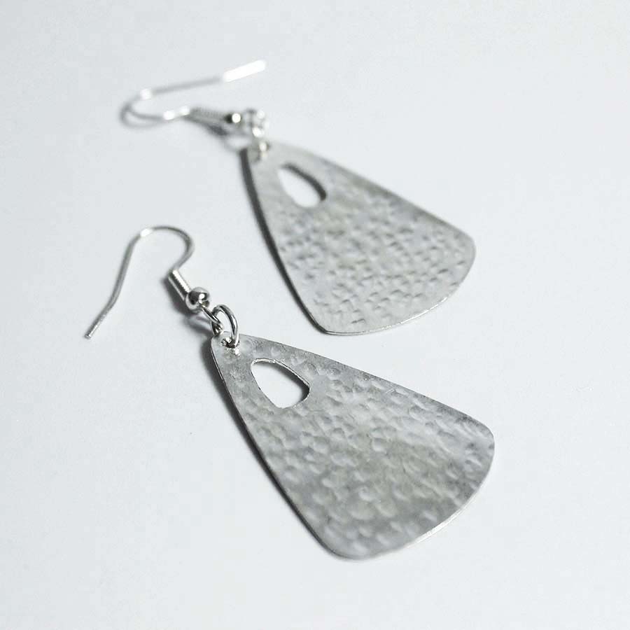 Silver Plated Rounded Triangle & Hole Earrings - JEMS66 - Uneeka