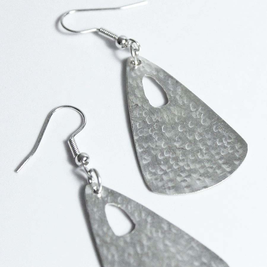 Silver Plated Rounded Triangle & Hole Earrings - JEMS66 - Uneeka