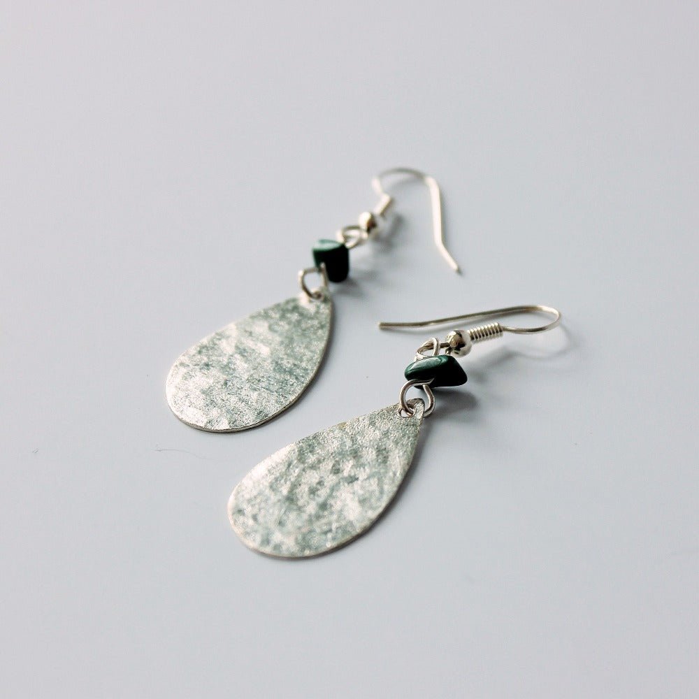 Silver Plated Small Oval and Malachite Chip Earrings - JEMS53 - Uneeka