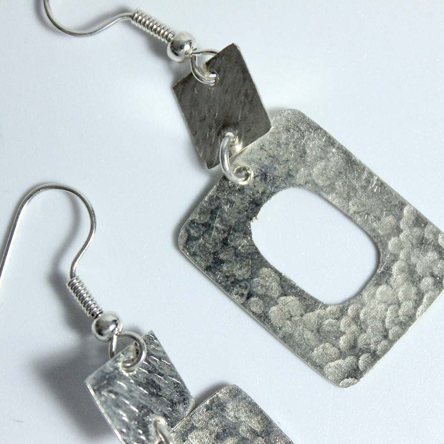 Silver Plated Two Squares Earrings - JEMS63 - Uneeka