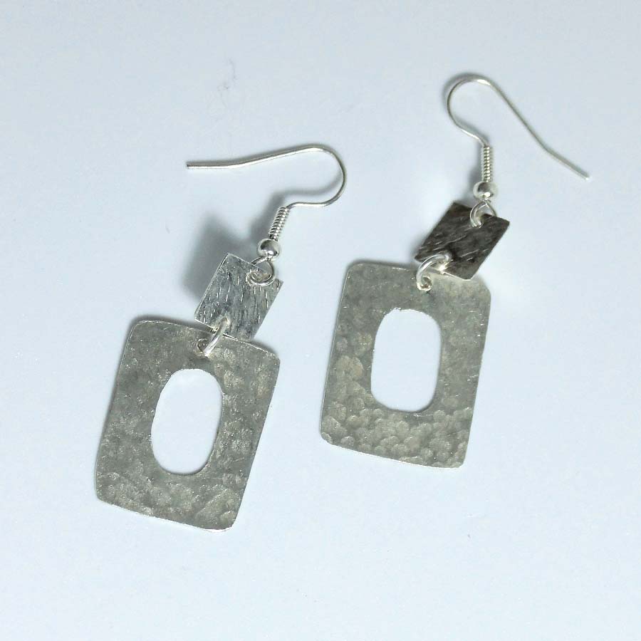 Silver Plated Two Squares Earrings - JEMS63 - Uneeka