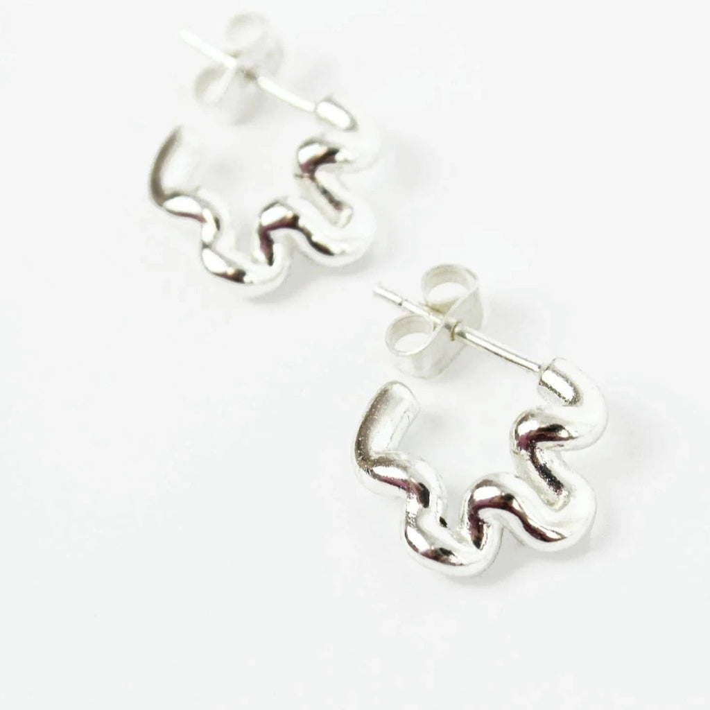 Silver Plated Wiggle Hoop Stud - WIGGLE SILVER SMALL EARRINGS - Uneeka