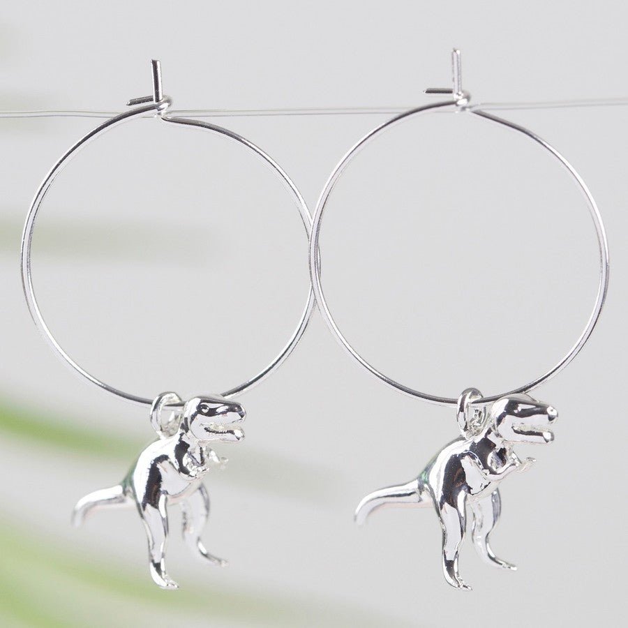 Silver T - Rex Dinosaur Hoop Earrings - 32317 - Uneeka