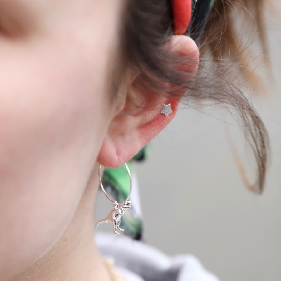 Silver T - Rex Dinosaur Hoop Earrings - 32317 - Uneeka