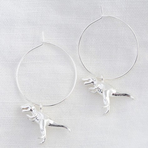 Silver T - Rex Dinosaur Hoop Earrings - 32317 - Uneeka