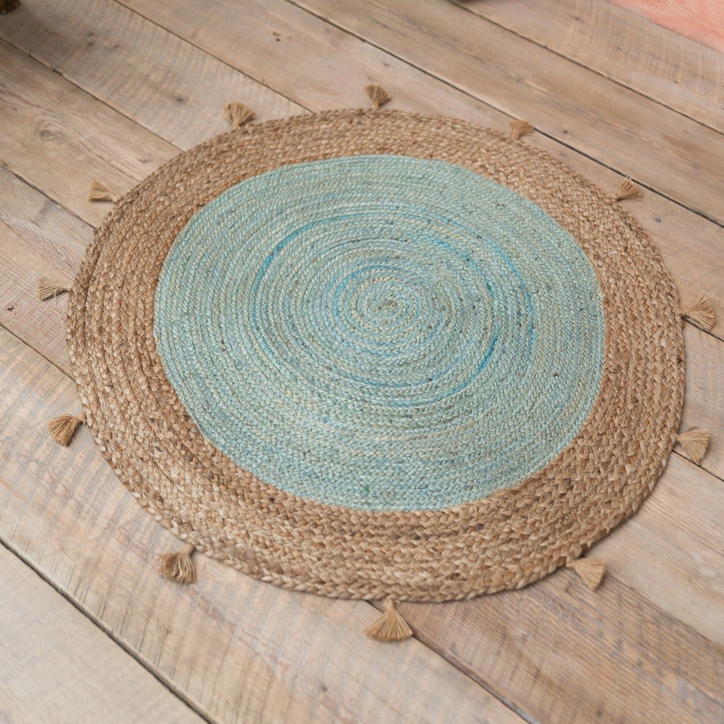 Simple Coloured Jute Rug With Tassels - R12190TQ - Uneeka