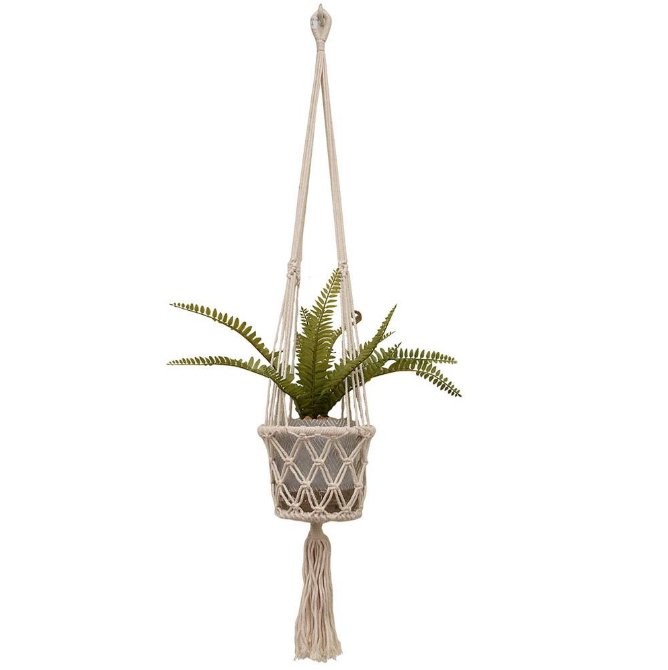 Single White Macrame Hanging Basket - NICK006 - Uneeka