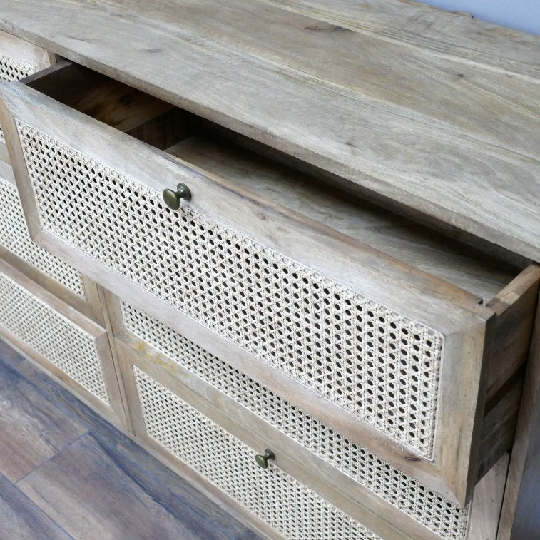 Six Drawer Rattan Front Chest Of Drawers - 9759 - Uneeka