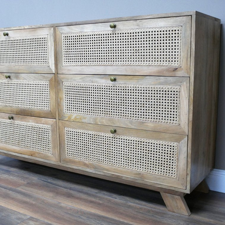 Six Drawer Rattan Front Chest Of Drawers - 9759 - Uneeka