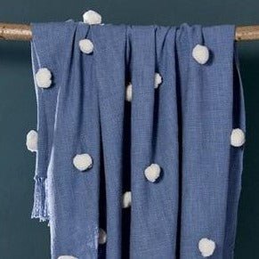 Slub Weave Cotton Throw Pom Poms - TH152BL - Uneeka