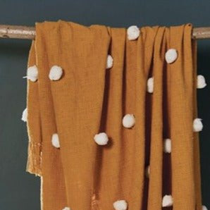 Slub Weave Cotton Throw Pom Poms - TH152MU - Uneeka