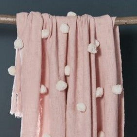 Slub Weave Cotton Throw Pom Poms - TH152PK - Uneeka