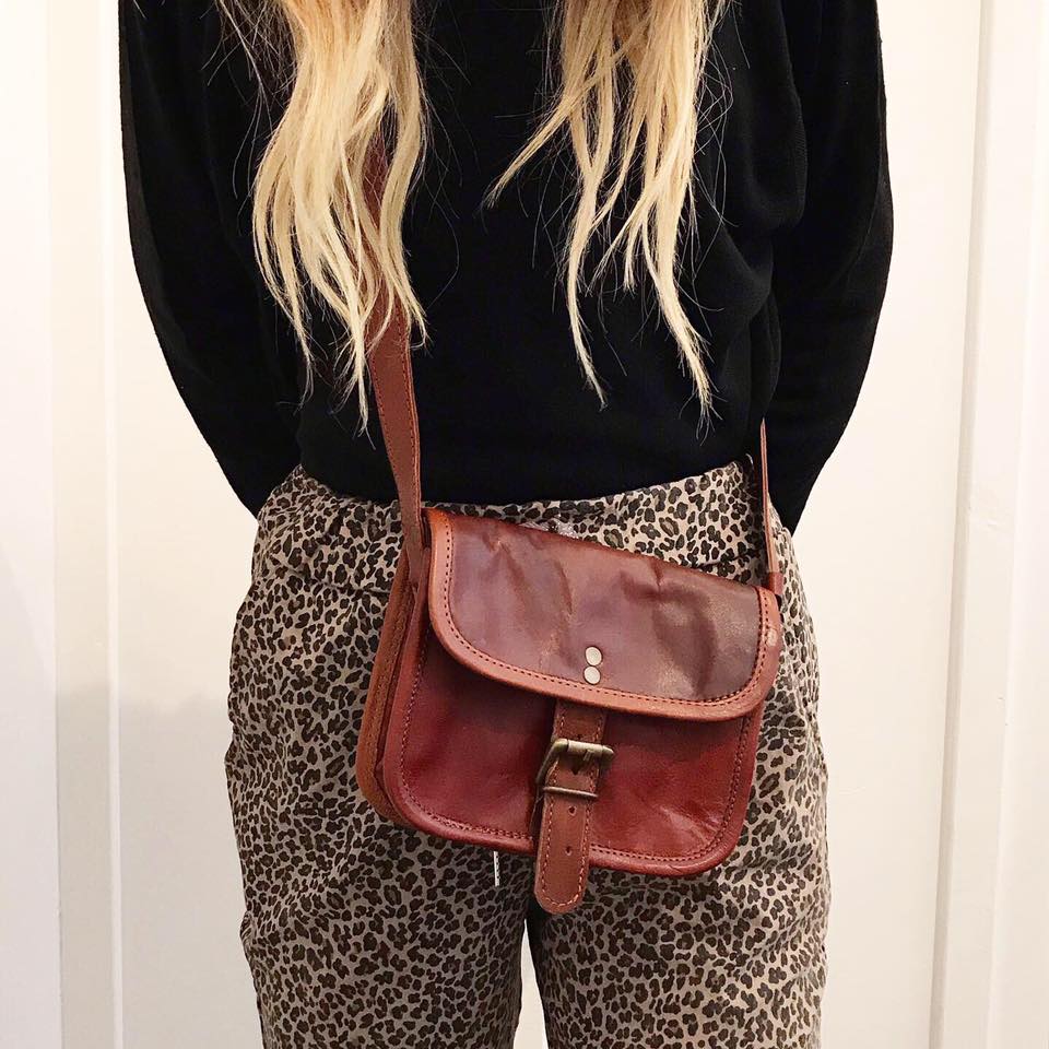 Small Brown Leather Crossbody Satchel Bag - HISB - XS - BR - Uneeka