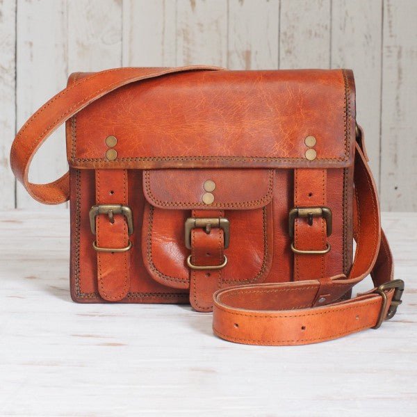 Small Brown Leather Satchel - LSAT - S - BR - Uneeka