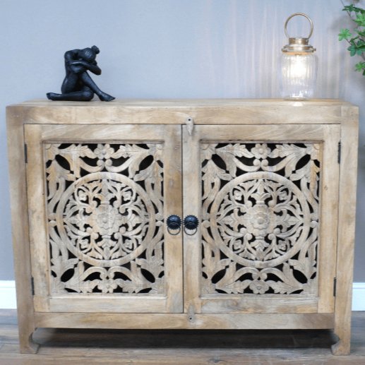 Small Carved Two Door Sideboard - 10214 - Uneeka