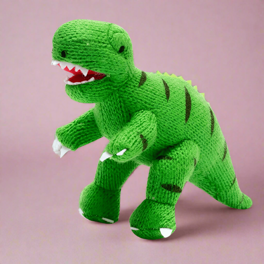 Small Green T Rex Knitted Dinosaur Baby Rattle - BY4130NB - Uneeka