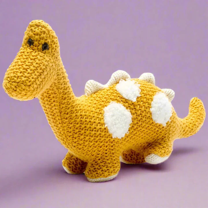 Small Knitted Organic Cotton Diplodocus Baby Toy - BY5832 - Uneeka