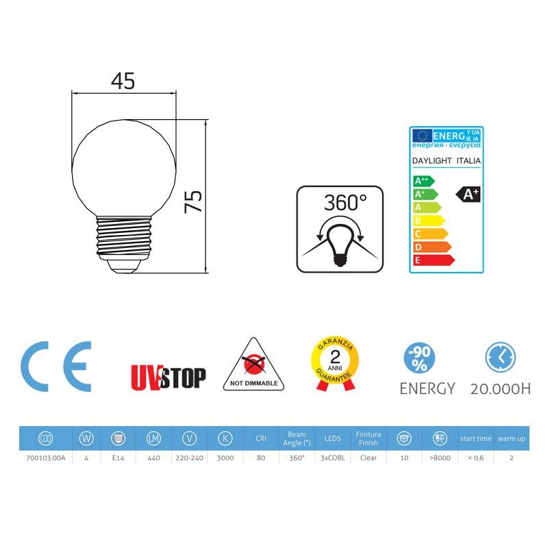 Small LED Filament Light Bulb E14 - 4.5 Watt* - 700103.00A - Uneeka