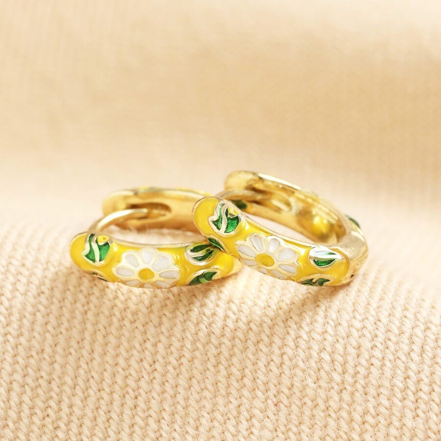 Small Mustard Cloisonné Hoop Earrings in Gold - 67648 - Uneeka