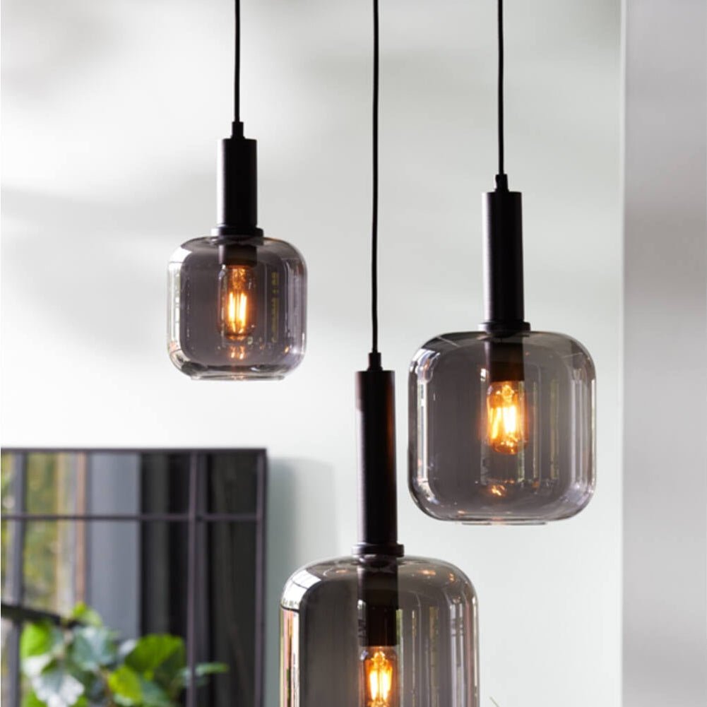 Smoked Grey Glass Rounded Hanging Lamp - 2950265 - Uneeka