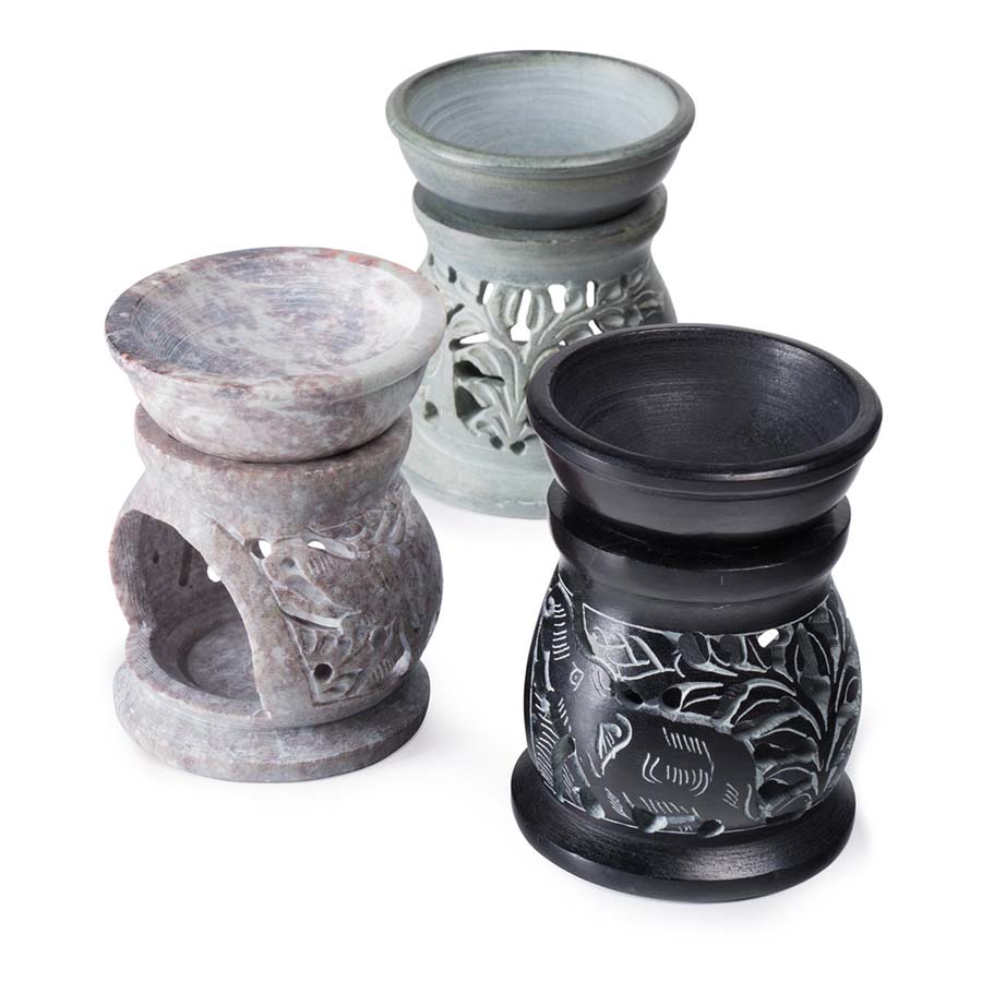 Soapstone Elephant Design Oil Burner - OB91 - BLACK - Uneeka