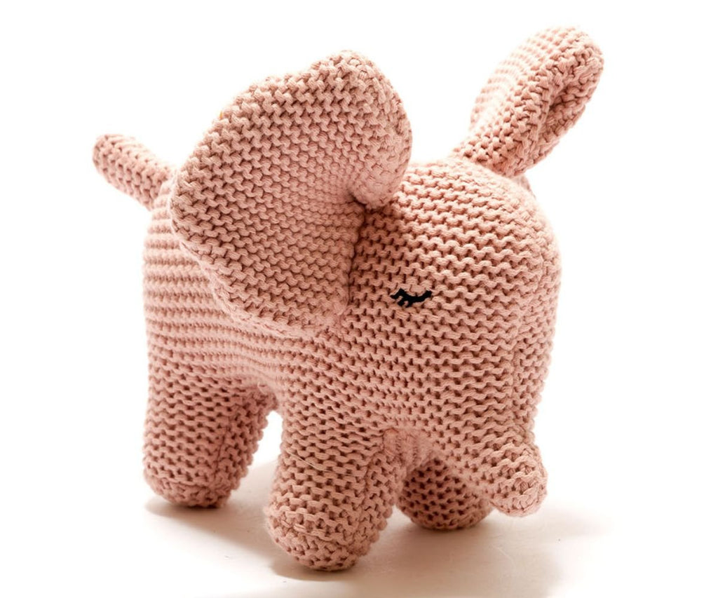 Soft Pink Organic Cotton Knitted Elephant Soft Baby Toy - BY5826 - Uneeka