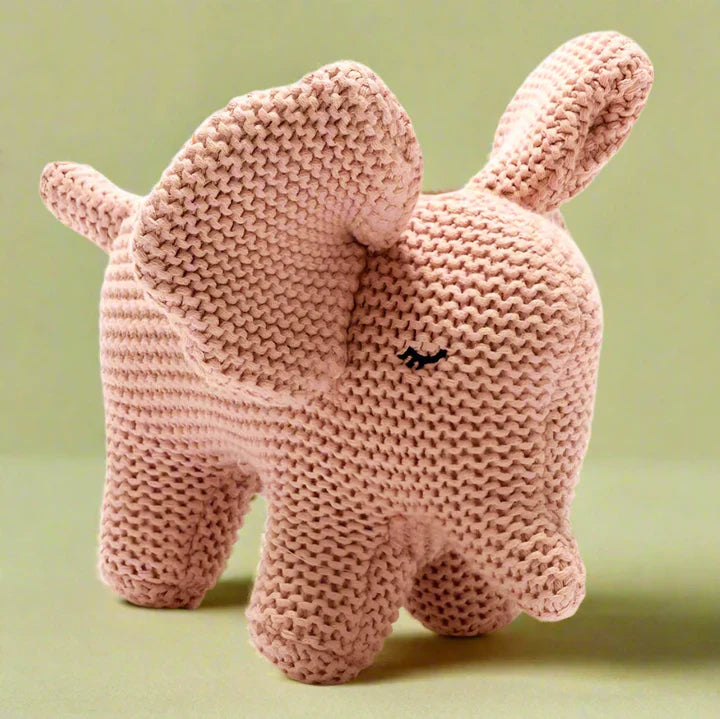 Soft Pink Organic Cotton Knitted Elephant Soft Baby Toy - BY5826 - Uneeka
