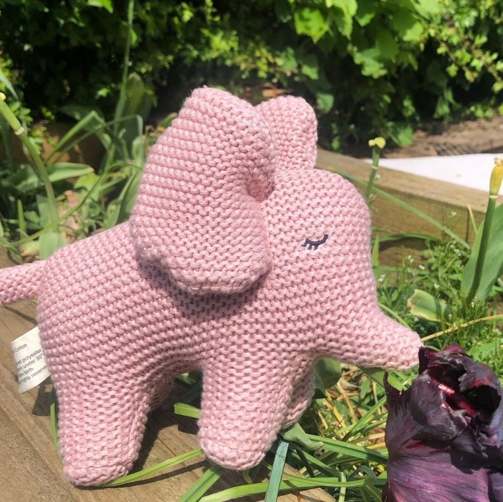 Soft Pink Organic Cotton Knitted Elephant Soft Baby Toy - BY5826 - Uneeka