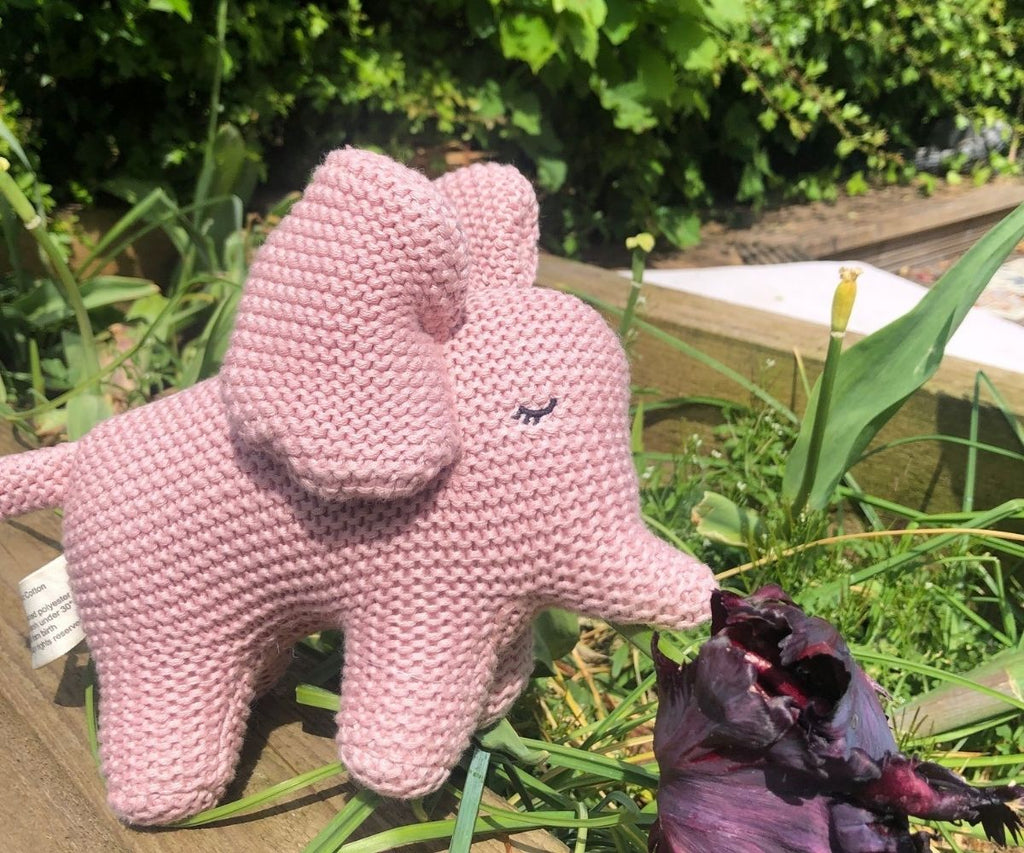 Soft Pink Organic Cotton Knitted Elephant Soft Baby Toy - BY5826 - Uneeka