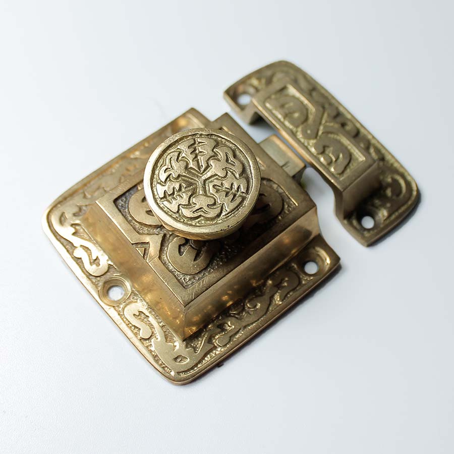 Solid Brass Cupboard Catch With Round Knob - 01.350D.SB.50 - Uneeka