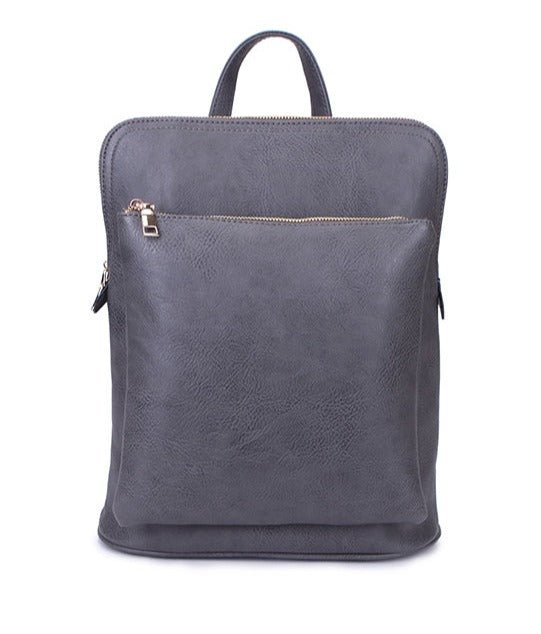 Square Faux Leather Backpack / Side Bag - 18807 - A - DARKGREY - Uneeka