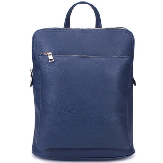 Square Faux Leather Backpack / Side Bag - 18807 - A - NAVY - Uneeka