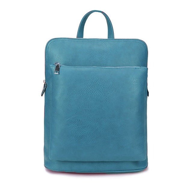 Square Faux Leather Backpack / Side Bag - 18807 - A - TEAL - Uneeka