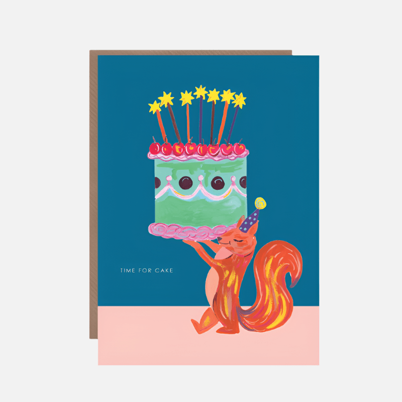 Squirrel With Cake Greetings Card - HCWB443 - Uneeka