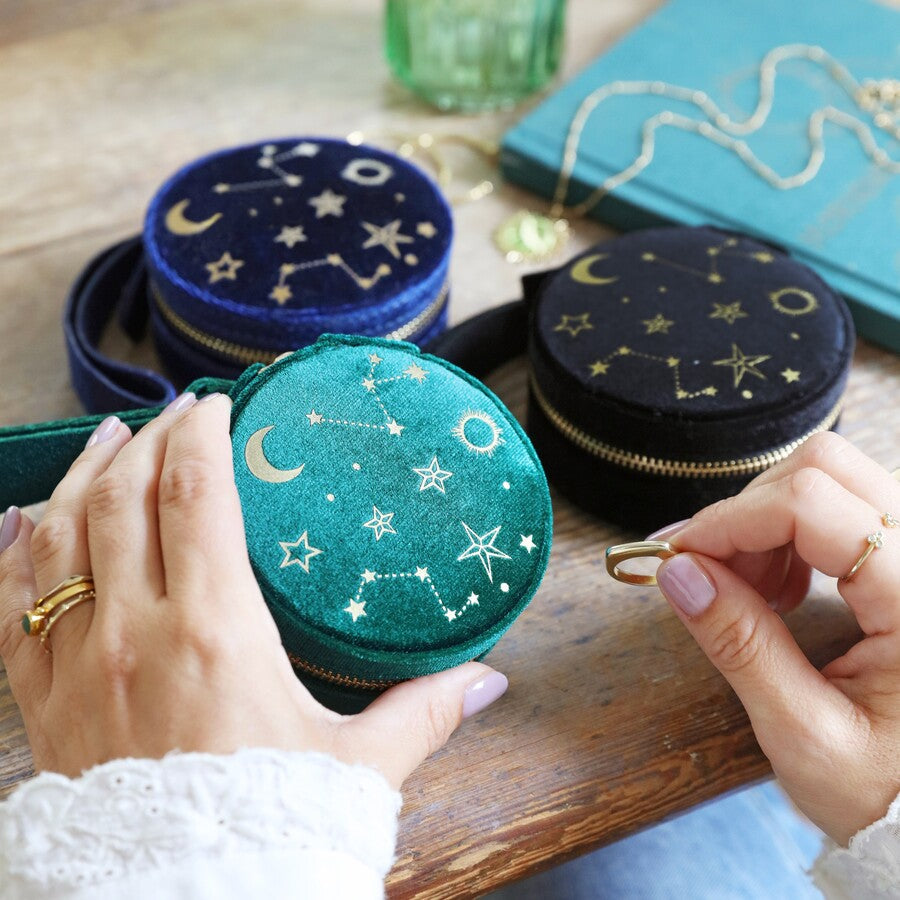 Starry Night Printed Velvet Round Jewellery Case - 52743 - Uneeka