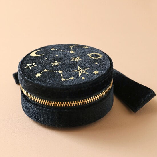 Starry Night Printed Velvet Round Jewellery Case - 52743 - Uneeka