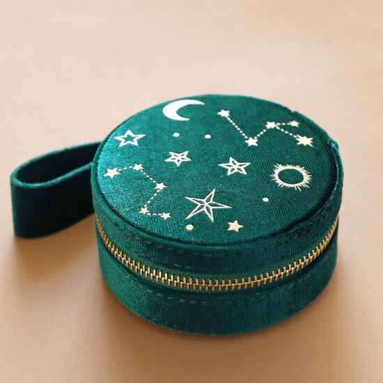 Starry Night Printed Velvet Round Jewellery Case - 40350 - Uneeka