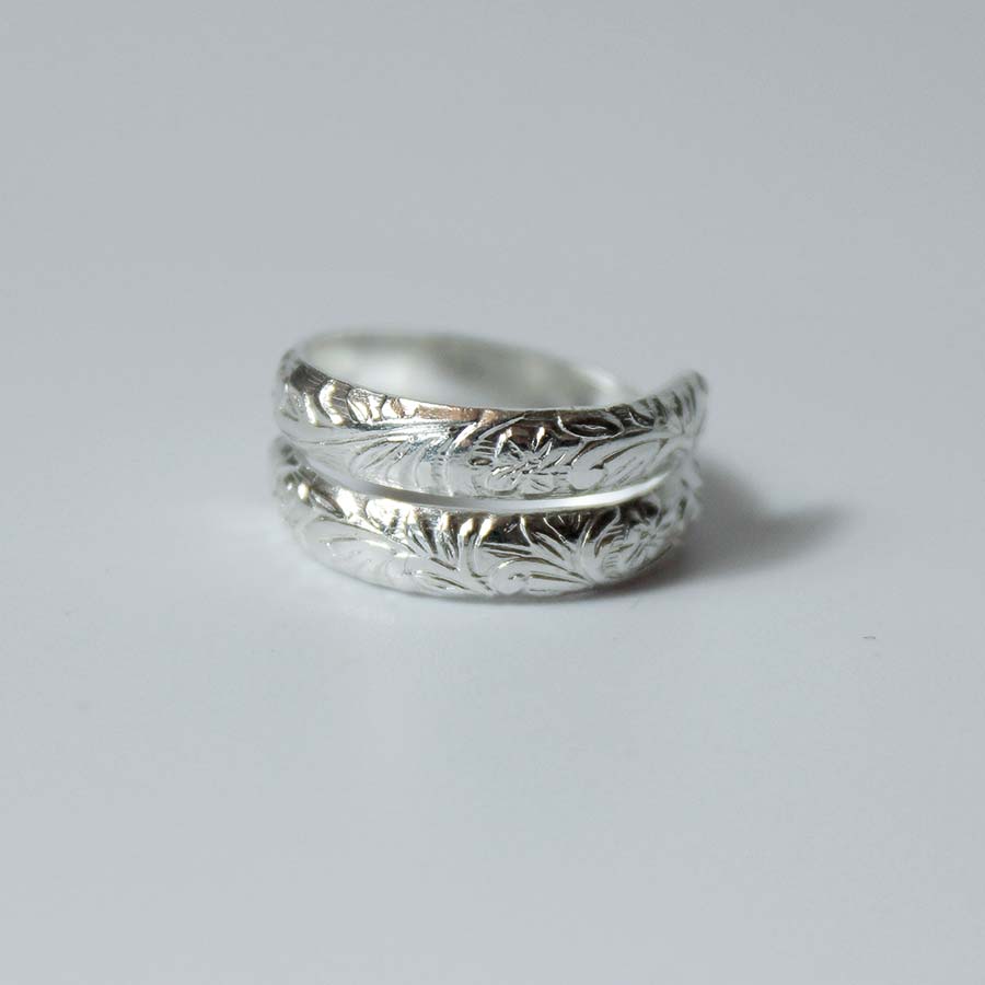 Sterling Silver Floral Patterned Wrap Ring - Patterned Wrap Ring Floral - M Small - Uneeka