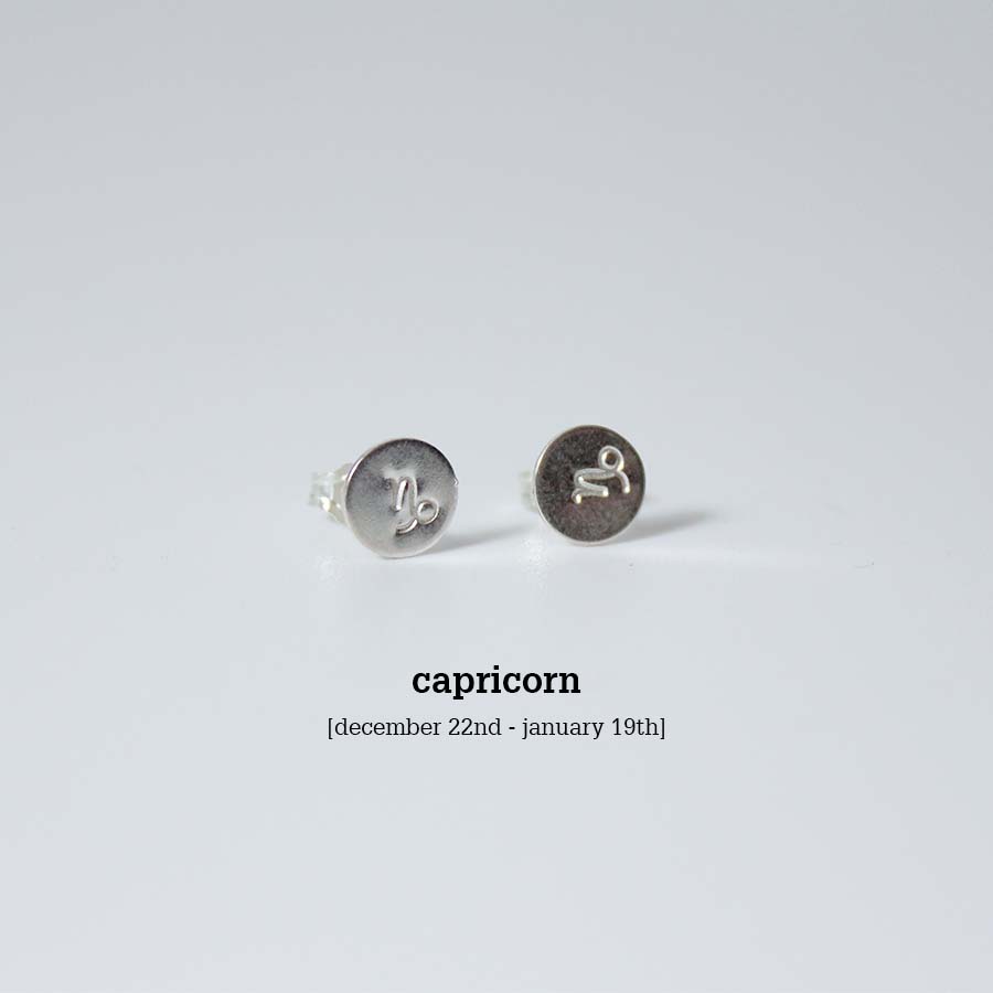 Sterling Silver Horoscope Mini Studs - Silver - Horoscope - Studs - Capricorn - Uneeka