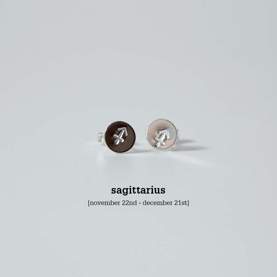 Sterling Silver Horoscope Mini Studs - Silver - Horoscope - Studs - Sagittarius - Uneeka