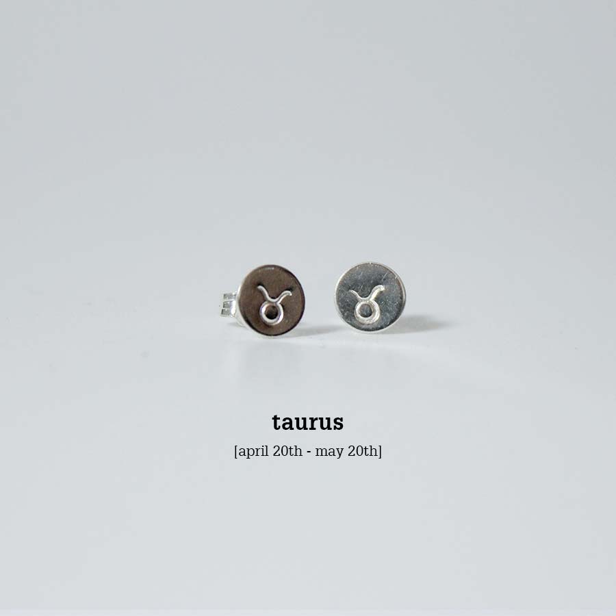 Sterling Silver Horoscope Mini Studs - Silver - Horoscope - Studs - Taurus - Uneeka